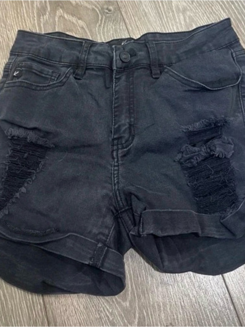 KanCan Black Distressed High-Rise Denim Shorts